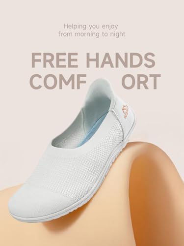 Sosenfer Women’s Ballet Flats Slip On Wide Toe Box Knit Flat Shoes Comfortable Round Toe Dress Shoes with Zero Drop Sole-US-BAISE-38 White2