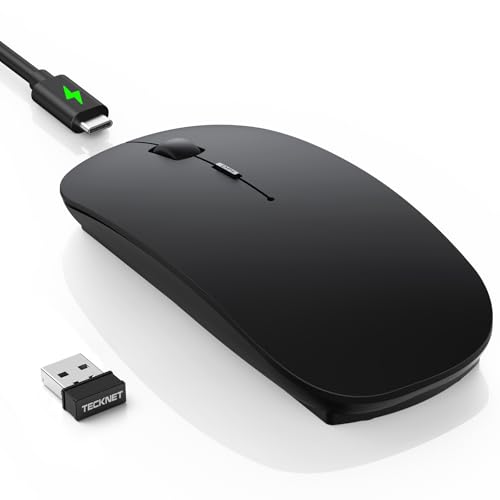 TECKNET Ratón Inalámbrico Bluetooth 5.0, 6 dpi Ajustables 4800/3200/2400/1600/1200/800, Recargable Ratón Mini Portátil 2.4G USB con 4 Botones, Mini Wireless Mouse Compatible con Laptop, Negro