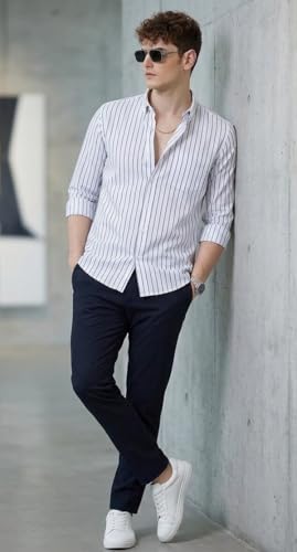 Image of U TURN Men's Casual Printed Striped Stylish Formal Shirt for Men | Cotton Mix 220 GSM