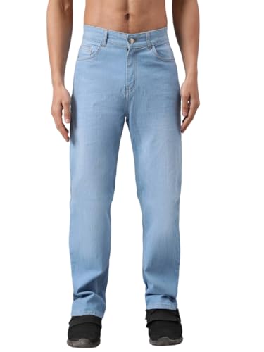 Image of KOTTY Men's Solid Scorpion Grass Blue Button Straight Fit Jeans