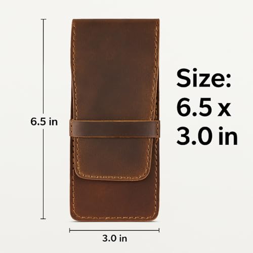 Image of Leather Pen Holder, Genuine 3 Pen Case with Tuck-in Flap, Brown Leather Case for Fountain, Ballpoint & Rollerball Pens, Travel Organizer, Luxury Executive Pen Storage Sleeve (3 Pen, Brown)