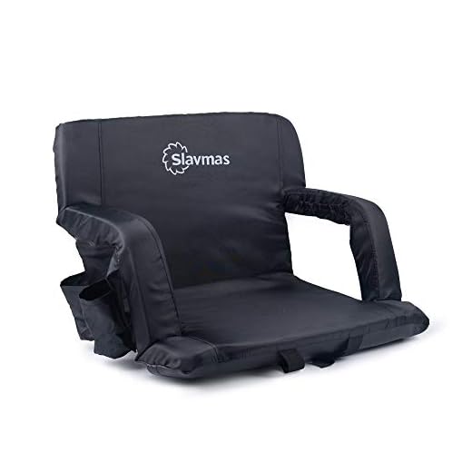 SLAVMAS Portable Stadium Seat Chair for Bleachers, Extra Padded Cushion Backs, Armrest Support, Cup Holders, Stain Resistant for Sports Events, Picnic, Camping (Black)