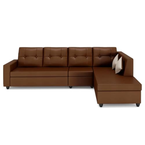 Image of FURNY - Nathanie 6 Seater Leatherette RHS L Shape Sofa Set (Brown) | Durable Comfort | Modern Design | Ideal for Living Room