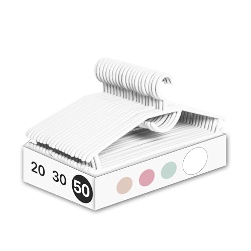 TUKA - 50 Perchas Blancas de Plástico Resistente para Ropa de Adulto Tamaño Grande y Diseño Multifunción para Todo Tipo...