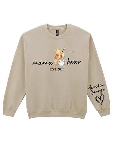 Custom Mama Bear Sweatshirt with Kid Name on Sleeve, Personalised Mum Sweatshirt, Mother Day Jumper, Gift for Her Mummy Top(S, Sand) Custom Mama Bear Sweatshirt with Kid Name on Sleeve, Personalised Mum Sweatshirt, Mother Day Jumper, Gift for Her Mummy Top(S, Sand)