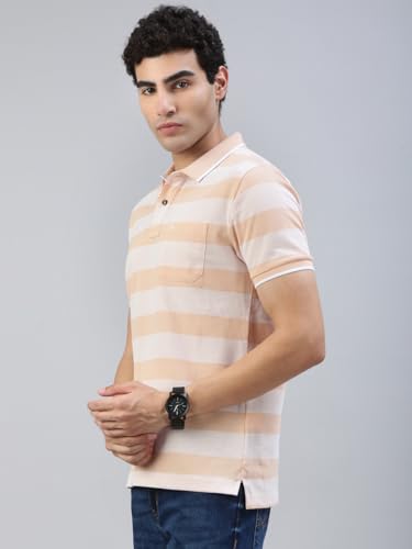 Image of Classic Polo Men's Half Sleeve Polo Neck Slim Fit Striped T-Shirt