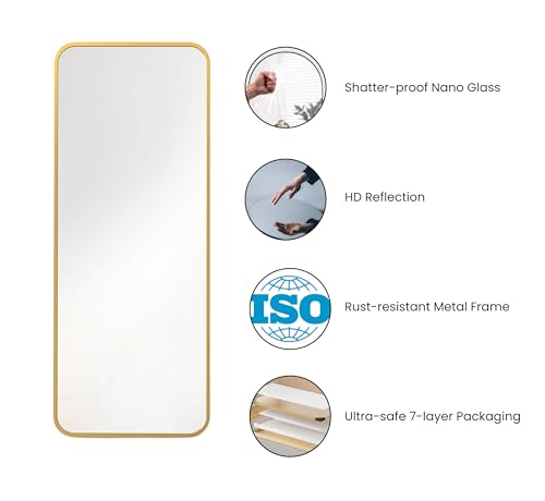 Image of Gharaana Mile Metal Wall Mirror for Living Room, Full-Length Stand Mirror for Bedroom| Glam Gold (48x18)