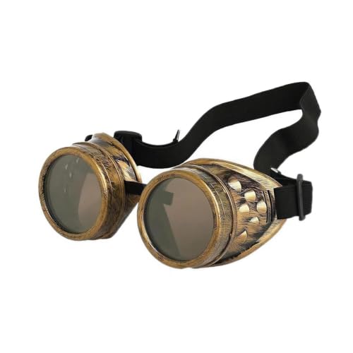 TamBee Steam Punk Goggle Costume Cosplay Goggles Mad Scientist Goggles - Bronze Frame, Round Goggle, Black Lens, Elastic Band, for Halloween Party, Women, Men