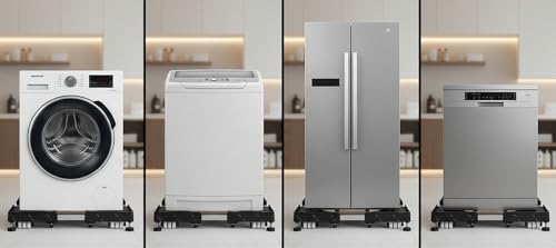 Image of PUREAGLE Premium Heavy Duty 24 Wheel Adjustable Stand /Trolley /Suitable for Front&Top Load Washing Machine /Refrigerator, Dishwasher /Capacity Upto 350 Kg Washing Machine 6.5 /7 /8 /9 /10 Kg(Metal)