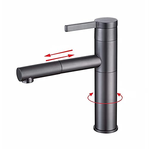 Grifo de baño con pulverizador extraíble monomando gris de latón para lavabo