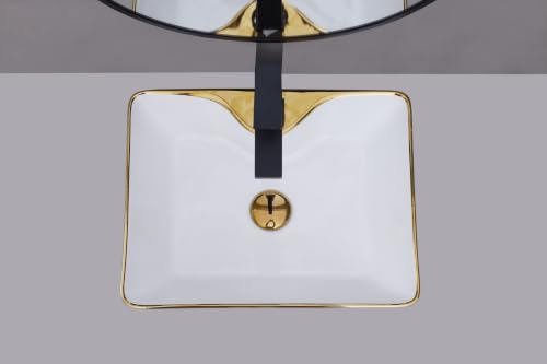 Image of HARDSTONE Black & Gold Ceramic Wash Basin | 19x15x5 Inches