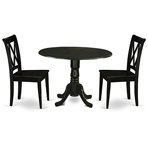 3Pc Round 42 Inch Dining Room Table With Two 9-Inch Drop Leaves And 2 Wood Seat Dining Chairs 1 3Pc Round 42 Inch Dining Room Table With Two 9-Inch Drop Leaves And 2 Wood Seat Dining Chairs