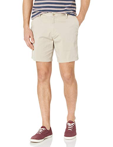 Nautica Men's Cotton Twill Flat Front Stretch Chino Short, Stone, 33W