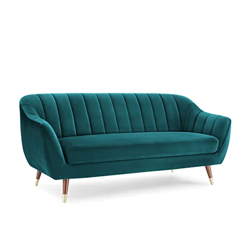 Image of AMATA Marino 3 Seater Ocean Blue Suede Velvet Fabric Sofa Set with Two Cushions Perfect for Home Office Guests Living Room (01 Blue, 3 Seater)(3 Year Warranty)