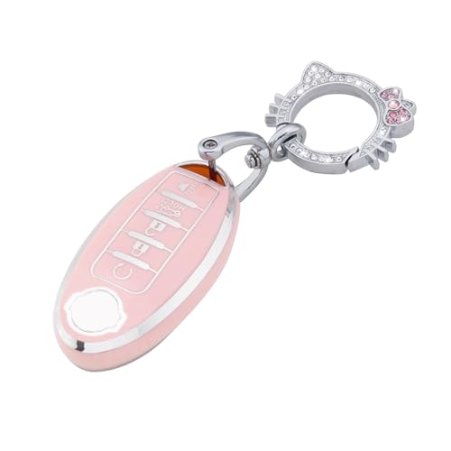 Image of Pangpai Pink Key Fob Cover for Nissan, Soft TPU Key Protection with Keychain Fit for Altima Rogue Sentra Pathfinder Frontier Maxima Titan Murano Kicks Juke Versa Armada GTR 5 Buttons