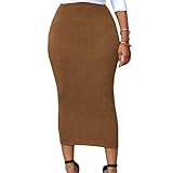Lrady Women Stretch Elastic Waist Basic Office Pencil Skirt Bodycon Skirts Dark Brown L
