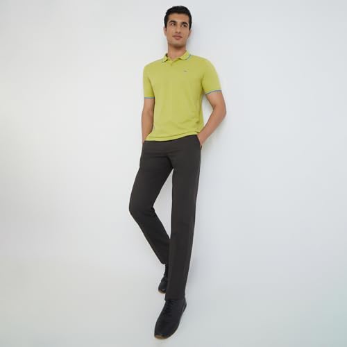 Image of Park Avenue Men's Cotton Polyester Blend Solid Pattern Slim Fit Rib Collar Polo Neck Half Sleeve Casual T-Shirt