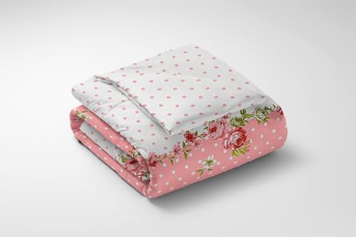 Image of LOOMLYFE 300 TC All Season King Size AC Comforter || Blanket || Duvet for Double Bed with 1 Flat Bedsheet and 2 Large Pillow Covers - 4 Piece Comforter Set - PinkCenterFlower