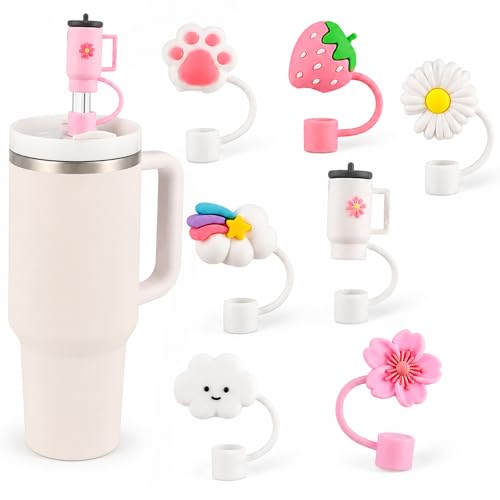 8 Stück Strohhalm Abdeckung 10 mm Silikon Straw Cover passend für Stanley Cup 30/40 oz Staubschutz Trinkhalm Deckel wiederverwendbare Strohhalmdeckel für Tumbler (B)