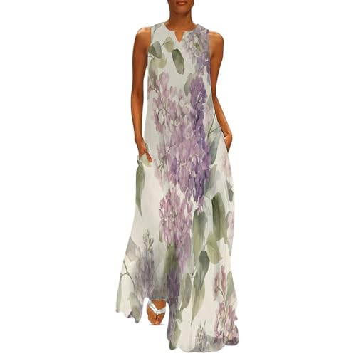 Robe d'été longue chic robe grande taille de plage élégante imprimé fleurs lilas