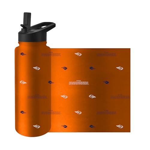 Image of Logo Brands NCAA UTSA Roadrunners Step & Repeat 34 oz Stainless Steel Quencher Bottle - All Over Logo Design, No-Spill Lid, Easy Carry Handle - Keeps Drinks Cold For Hours