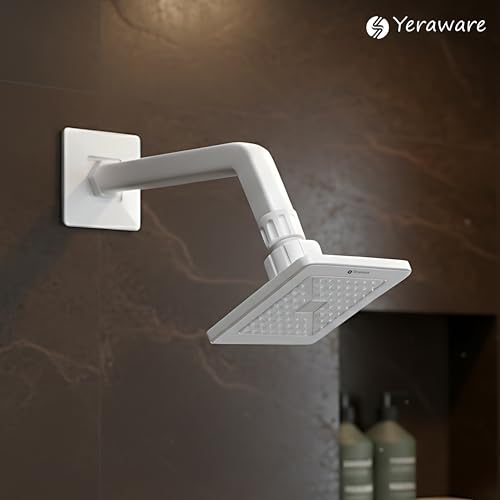 Image of YERAWAR Wall Mounted Overhead Shower Head | High Pressure Rain Shower | ABS Material Body | Anti-Clog Nozzles | Easy Install Bathroom Shower for Home & Hotel (White, 6 X 6 Inch)