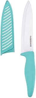 Farberware Ceramic Chef Knife with Custom-Fit Blade Cover, Razor-Sharp Kitchen Knife with Ergonomic Handle, Dishwasher-Safe, 6-inch, Aqua