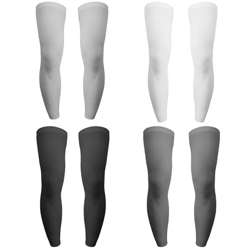SEANSELO 4 Paar Kompressionsbeinlinge Lange UV-Schutz Sport Beinlinge für Herren Damen Kompression Beinschoner für Laufen Basketball Fußball (Schwarz + Weiß + Grau + Hellgrau)