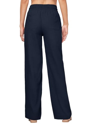 Image of Willit Women Linen Pants Wide Leg Casual Palazzo Pants Beach Summer Lounge Pants Trousers with Pockets 29 inch /31 inch / 33 inch