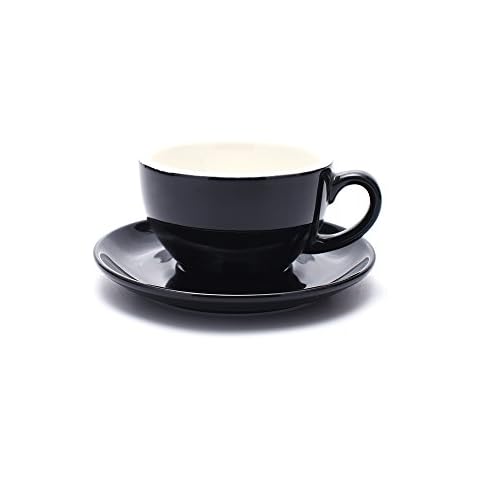 Coffeezone Latte Art Cup and Saucer, 3 Capacity for Latte & Cappuccino & Double Espresso, New Bone China, Mate for Coffee Shop and Barista (5 oz, Glossy Black) Cover