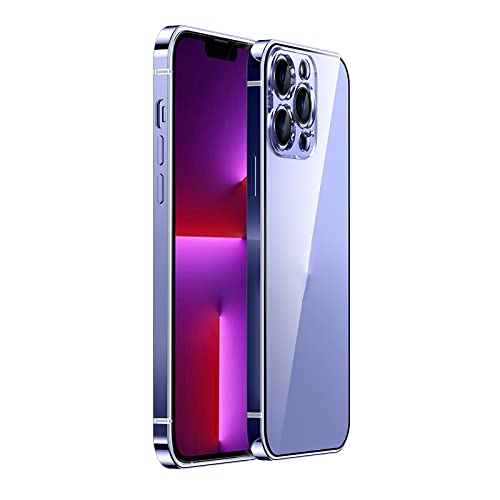 Coque en métal iPhone 14 Plus violette haut de gamme avec dos translucide anti-rayures