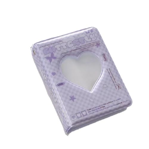 Estojo de cartão de foto fofo de 7,6 cm com porta-cartões de foto para identidade, mini álbum de fotos fofo portátil para coleção de cartões de foto, 40 bolsos (estilo roxo 1)