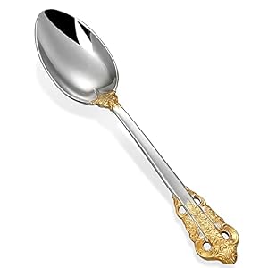 KEAWELL Luxury Dinner Spoon Set of 4 1810 Stainless Steel Tablespoons Silverware Spoon Set Mirror Polished 78 Inches Gold Accent