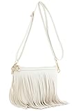 FashionPuzzle Small Fringe Crossbody Bag with Wrist Strap (Off White)
