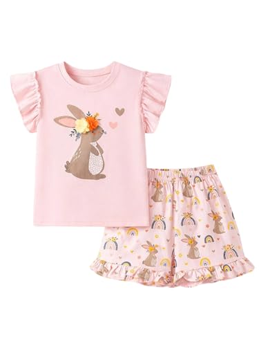 Image of HILEELANG Girls Cotton Short Set Summer 2 Piece Outfit T Shirt Shorts | 100% Cotton, Soft Breathable Fabric, 2 Piece Outfit Set, Elastic Waist, Summer Comfort for Toddler Little Girls