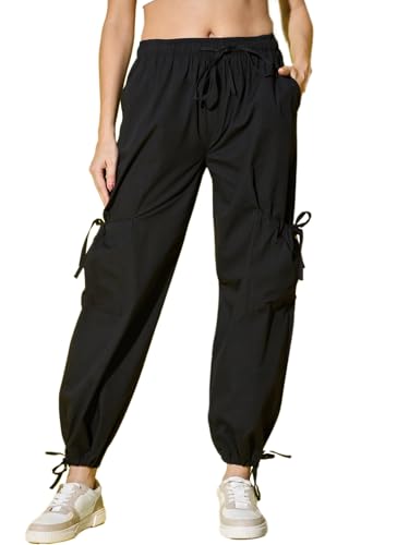 Image of DIMPY GARMENTS Solid Cotton Blend Women's Cargo Pants | Adjustable Tie-Side Cargo Pockets