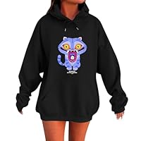 Kpop Womens Hoodies Cute Cartoon Graphic Hooded Sweatshirt Anime Print Long Sleeve Loose Movie Merch Fashion Pullover Tops,Black/XXL
