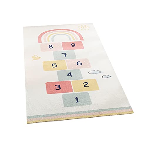 BOBOLover Teppich Kinderzimmer Hüpfspiel Muster,Spiel-Teppich Mit Hüpfkästchen und Straßen,Kinder Spielen Klettermatte Interessanter Teppich (80 x 120 cm) Cover