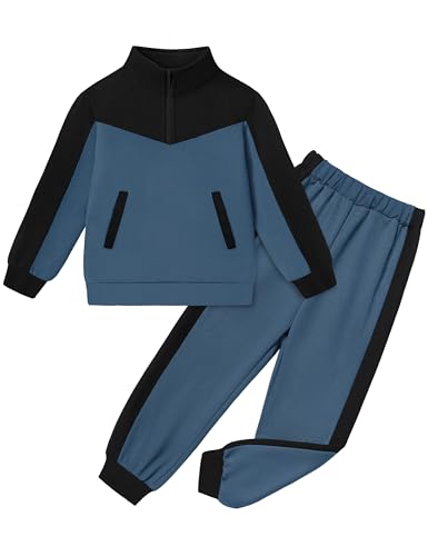 Boys Clothes Solid Color Block Kid Boys' Clothing Sets Stand Collar Half-Zip Sweatsuit 2pcs Outfits with Pocket 6-12y