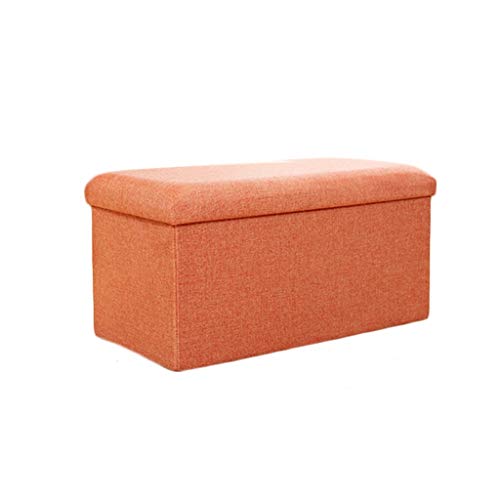 F-HOME Stepping Stool, Change Shoes Rest Seat Big Capacity Storage Box Hallway Folding Step Stool Linen Upholstered Footstool With Lid (Color : Orange, Size : 76 × 38 × 38cm)