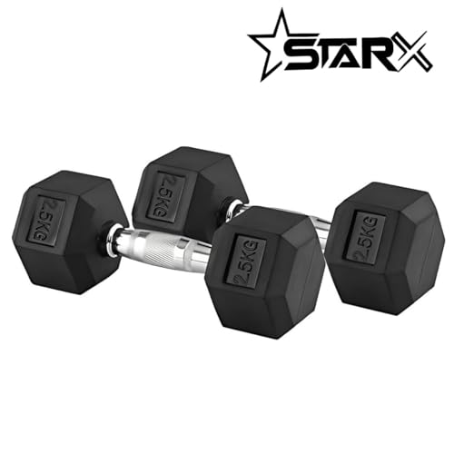 Image of StarX Hexagonal Rubber Dumbbells 2.5kg Pair Fixed Weight Dumbbell (2.5KG*2) Fixed Weight Dumbbell (5 kg)