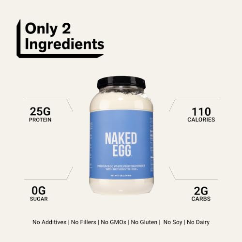 Image of Naked 3LB Non-GMO Egg White Protein Supplement Powder, Unflavored, No Additives, Paleo, Dairy Free, Gluten Free, Soy Free - 25g Protein, 44 Servings, 3 pounds