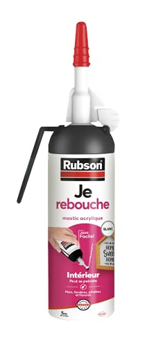 Rubson Je Rebouche Mastic Blanc 100 ml, mastic étanche en aérosol prêt à l'emploi, mastic acrylique pour murs, fenêtres, plinthes et fissures en intérieur