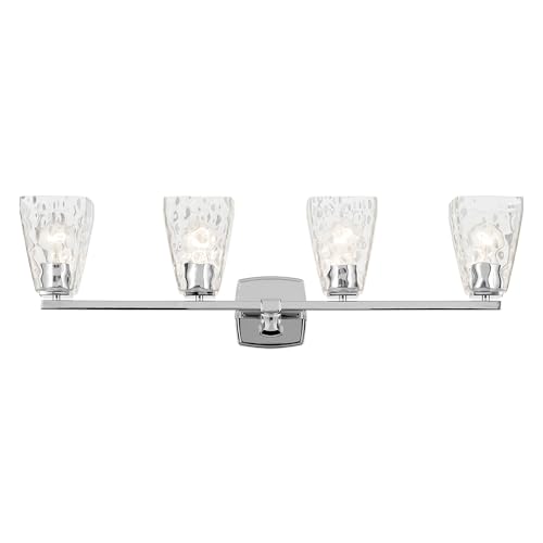 Image of Kichler Marant 4-Light Bathroom Vanity Light Fixture 33.25 inch Chrome with Clear Water Glass Shade Over Mirror for Modern Powder Room and Bathroom Lighting (33.25 inch W x 9.5 inch H), 55217CHWTR