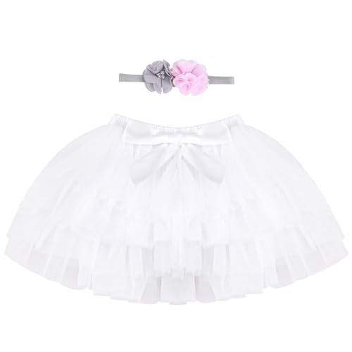 Bebé Niñas Pequeñas Niñas Tutu Falda Princesa Mini Falda Tulle Súper Suave Ballet Falda de Cintura Elástica con Funda de Pañal + Diadema 1 2 Años, Blanco L