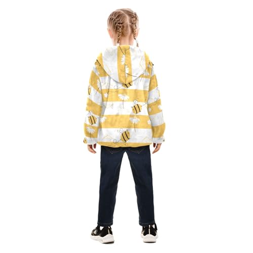 OTVEE Bee Daisy Yellow Stripe Kids Hoodie Jacket Fall Spring Full Zip Warm Outwear Coat4
