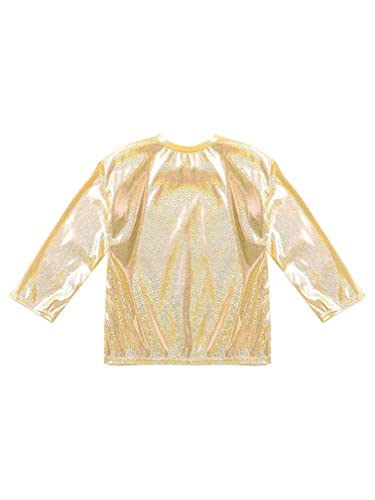 easyforever Kids Girls Boys Shiny Metallic Dance Tee Shirts Round Neck Long Sleeve Loose Performance Party Sports Tops4