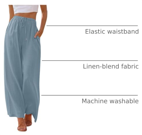 Image of LILLUSORY Women's Linen Summer Palazzo Pants Flowy Wide Leg Beach Pants with Pockets