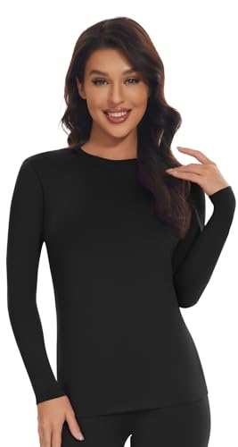SIMIYA Thermo Unterhemd Damen Thermoshirt Langarm Thermounterwäsche Thermo Oberteil Warme Unterwäsche Winter Thermal Layer Schwarz ohne Innenfleece L