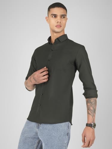 Image of Mens Cotton Lycra Full Sleeve Slim Fit Semi-Formal Shirt | Textured Pattern | Curved Hem